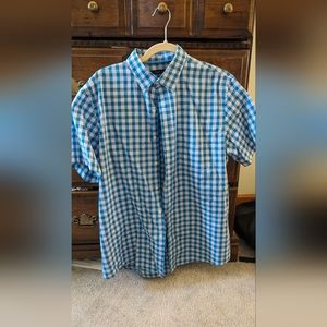 Van Heusen Short Sleeve Casual Button Down, Blue and Grey Gingham